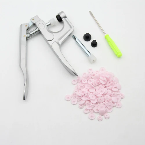 U Shape Fastener Snap Pliers 150 Set T5 12mm Round Plastic Resin Buttons Fastener Press Stud Baby Clothes Machine Sewing Tools - Цвет: light Pink as photo