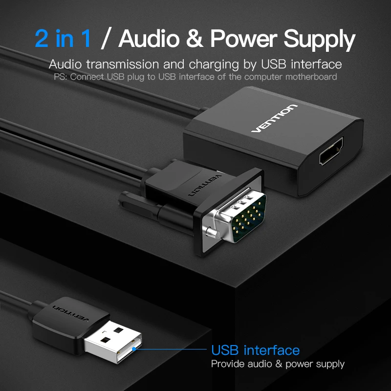 Vention VGA to  HDMI Converter VGA HDMI Adapter Cable VGA to HDMI Audio Connector 1080P for PC Laptop Notebook to HDTV Projector