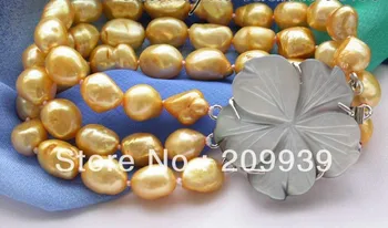 

huij 00297 3strands 12mm yellow baroque freshwater pearl bracelet