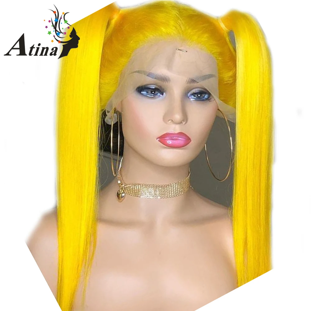 

Colored Honey Blonde Yellow Invisible Straight Lace Front Human Hair Wigs Closure Wig Pre plucked With Baby Hair Brazilian Remy