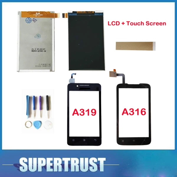 

4.5"For Lenovo A319 A 319 A316 A 316 Seperate LCD Screen Display and Touch Screen Replacement Black White Color with tools+ tape
