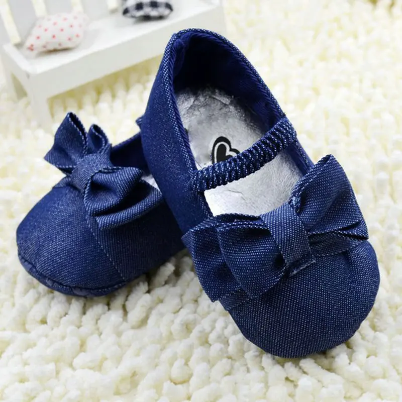 

Toddler Baby Girl shoes Soft Sole Demin Prewalker Crib Shoes Solid Bowknot First Walkers