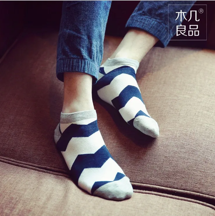 2015 new style men's casual ankle socks summer gentlemen Big Wave men high quality 100% cotton cathletic colorful | Мужская одежда