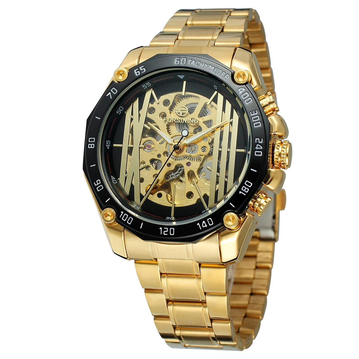 Мужские часы FORSINING спортивные дизайнерские золотые с кожаным ремешком|watch brand