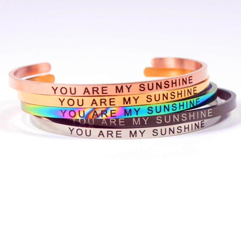 New YOU ARE MY SUNSHINE гравировкой Браслеты нержавеющей стали браслеты 4 мм Ширина