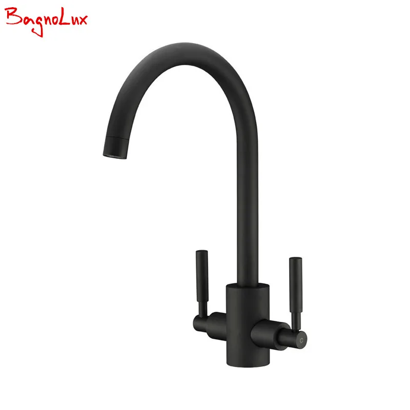  Bagnolux Solid Brass Contemporary Brushed Steel Double Lever Kitchen Sink Mixer Bar Taps Ideal Stan - 32811280693
