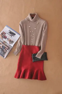Addonee новая мода женский пуловер свитер леди водолазка с длинным рукавом кашемир шерсть вязаный сплошной цвет короткий дизайн - Цвет: Хаки