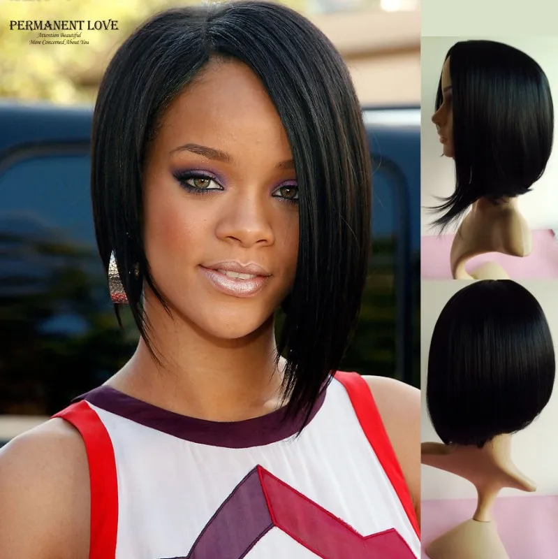 Straight Black Long Wigs Bobs Style African American Celebrity