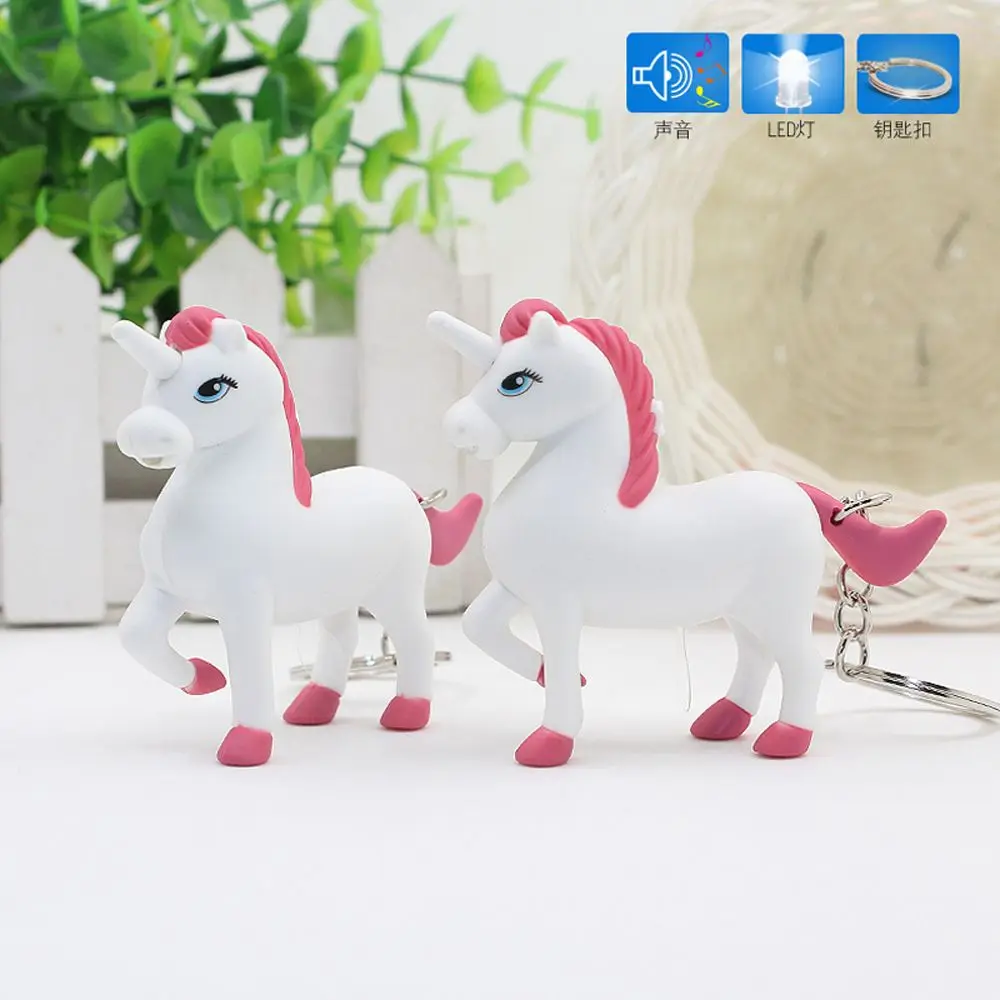 

1PC New Mini Unicorn LED Light Keyring With Sound For Children Kids Toys Horse Key Chain Jewelry Gift Unisex Horse Keychain Gift