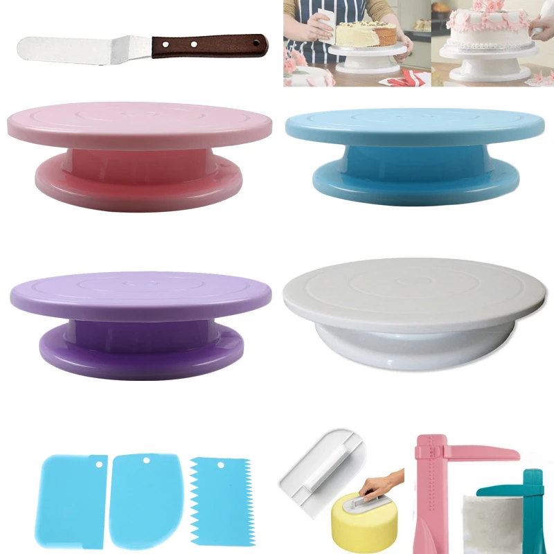 

10Pcs/set Cake Turntable Rotating Cake Stand Plastic Dough Knife Fondant Pizza Turntables Cake Decorating Tools Free Shipping
