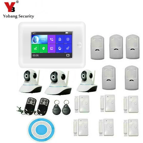 Yobang безопасности 4,3 дюймов Wi Fi RFID 3g WCDMA дома охранной сигнализации системы с дым огонь сенсор детектор GPRS SMS RFID снятие с охраны