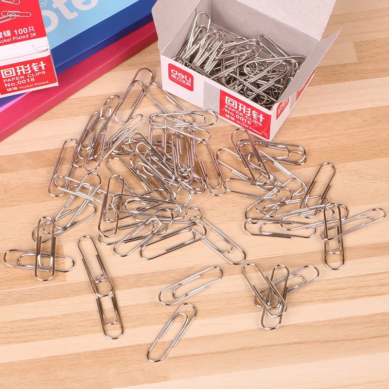 

1 Pack 100 Pcs Round Metal Paper Clips Pin Anti-Rusted 29mm Nickel Plated plain Office Supplies Stationery Deli 0018