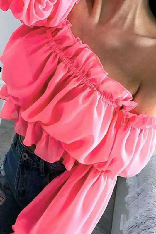 Women Chiffon Blouses Sweet Girls Summer Ruffles Off Shoulder Long Sleeve Loose Shirt Puff Sleeve Blouse Corp Tops Shirt 3Colors