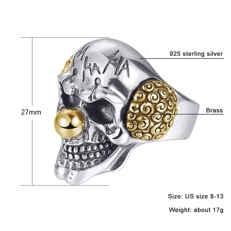 GAGAFEEL, 925 пробы Серебряное кольцо для байкеров, мужское регулируемое кольцо с джокером, мужское кольцо с клоуном, ювелирное изделие, подарок на день рождения