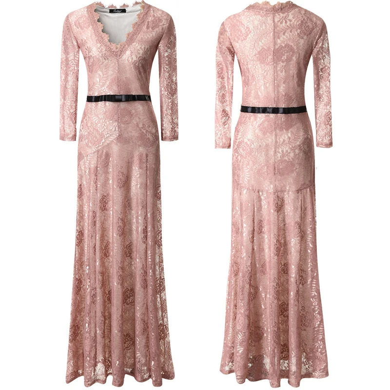 

Chicnova Lace Floral floor length dresses for women sexy V neck Maxi Dress Evening Party Dress TD92201010002