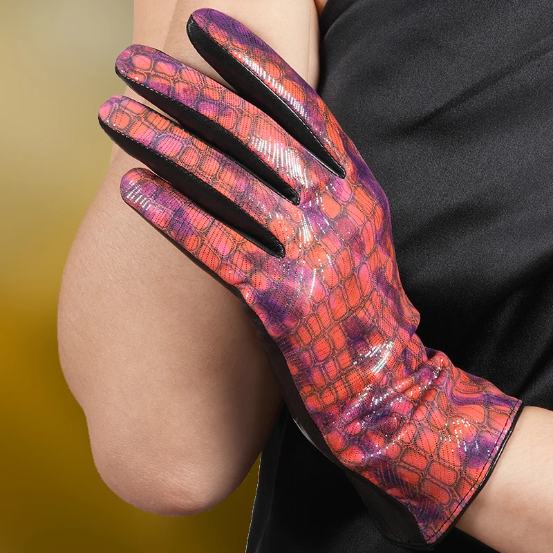 Women Genuine Leather Gloves Colorful Goatskin Gloves Touchscreen Winter Leather Gloves Plus Velvet Driving Gloves L167NC2