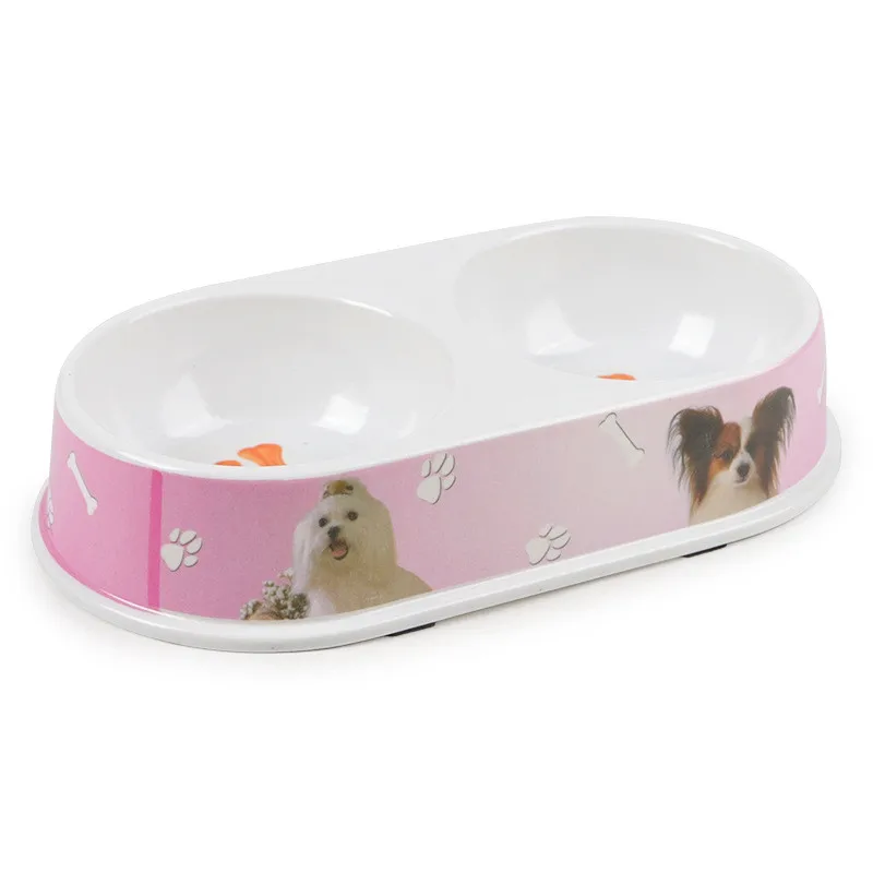 Dog Bowl Pet Sterile Tableware Pet Feeding Watering Supplies Oval double bowl color economy pet dog bowl Household MayT4  (1)