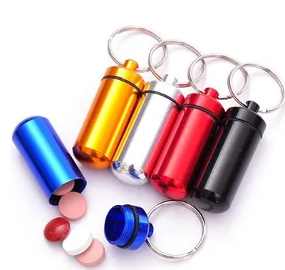 

1PC Mini Waterproof Pill Box Case EDC Outdoor Emergency Portable Sealed Medicine Drug Tank With Keychain Key Ring Pendant