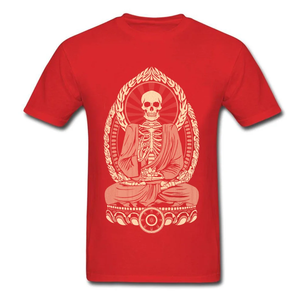 Short Sleeve Tops Shirt Round Neck Cotton Student Top T-shirts Starving Buddha Skeleton Aged Geek Tee-Shirts Family Starving Buddha Skeleton Aged red