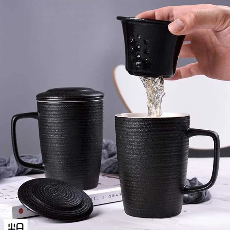 

400ml Large Capacity Ceramic Teacup Tea Strainer With Lid Office Coffee Mug Coffee Filter Funnel Multifunctional Breakfast Cup