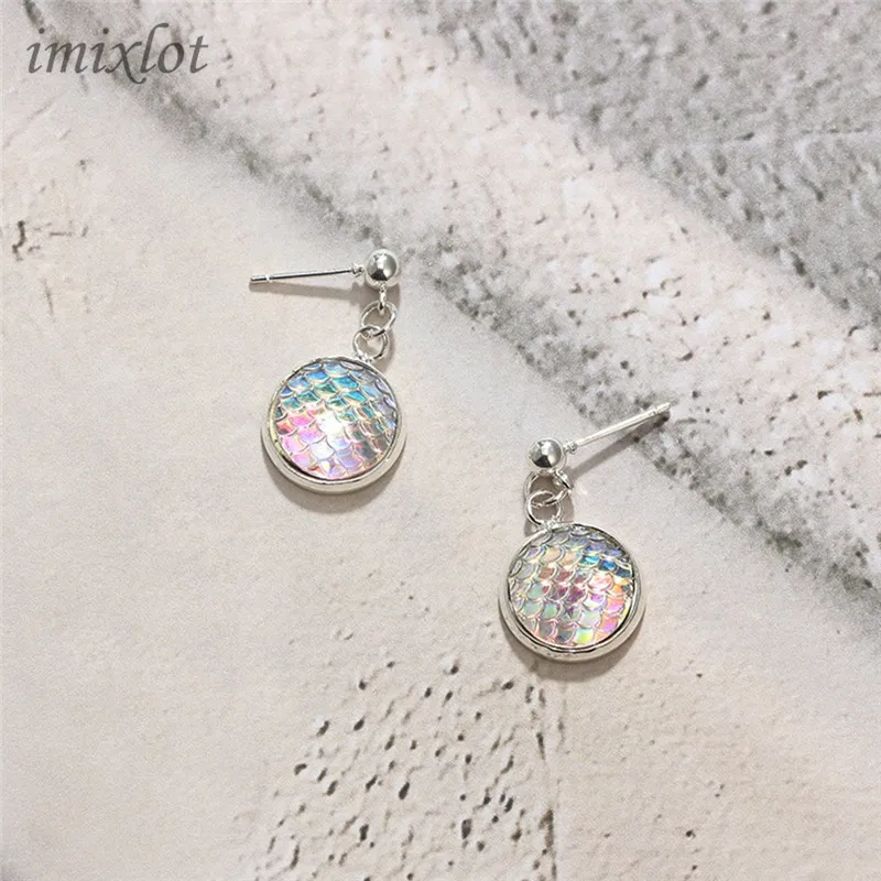 

Hot Sale Earings Handmade Drusy Resin Beads Earrings Mermaid Fish Scale Pattern Fashion Woman Ear Jewelry Wedding Gift