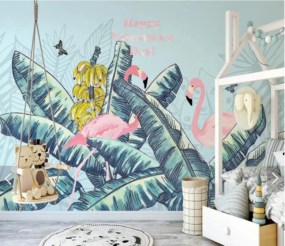 

Тропический банановый лист Фламинго настенная бумага настенная фотобумага печатная фотобумага для гостиной спальни настенная бумага на заказ