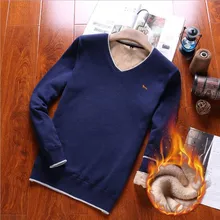 Новинка, зимний мужской свитер, пуловер с вырезом в виде буквы V, длинный рукав, хлопок, вышивка, однотонный, флис, известный бренд, стильные мужские свитера