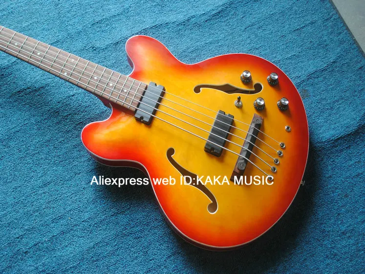 

Lemon Burst 5 Strings Bass Guitar Hollow Electric Bass New Arrival Wholesale Guitars
