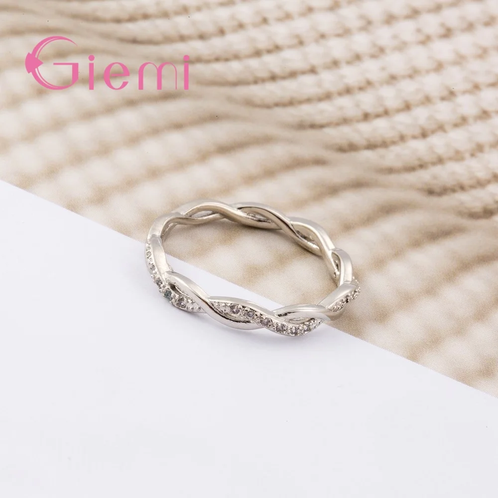 Fine Solid Pure 925 Sterling Silver Rings for Women Men AAA Cubic Zircon Cross Twisted Stackable Wedding Engagement Jewelry