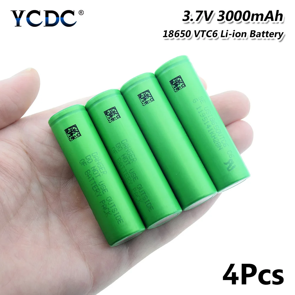 YCDC Genuine US18650VTC6 18650 Li-ion Lithium Rechargeable Battery 3.7V 3000mAh High Drain 30A For Flashlight batteries - Цвет: 4 Pcs