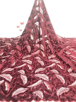 

African fabric net lace african sequins lace fabric wedding dress fabric lace nigerian sequins laces fabric red(FJ-4-19