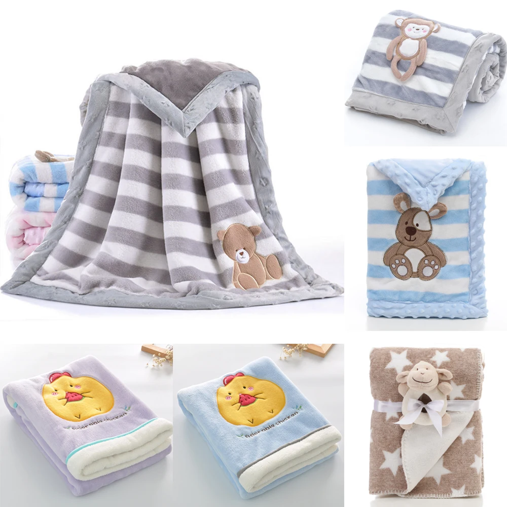 

Baby Blanket Crib Quilt Soft Double Dotted Cute Cartoon Backing Towel Wrap 75x100cm 100x150cm