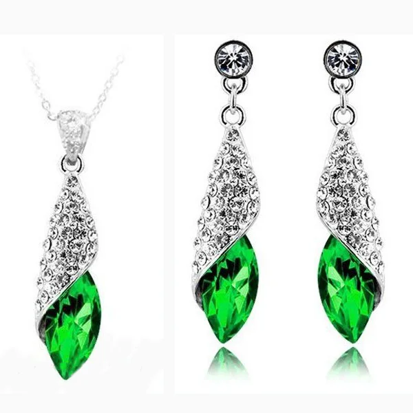 Fashion A Set 18K GP Silver-plated Austrian Crystal Pendant Necklace Chain Earrings | Украшения и аксессуары