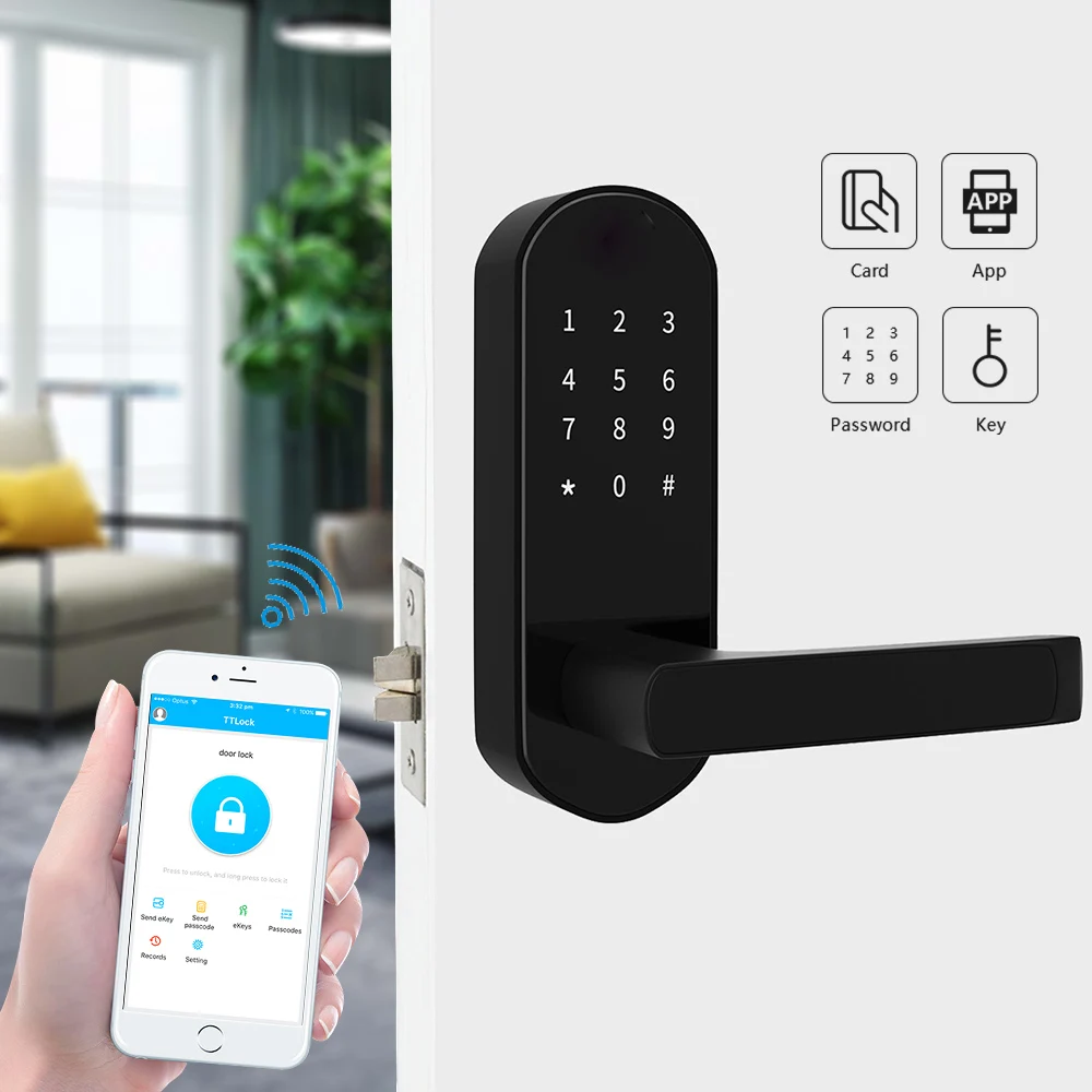 

Bluetooth Smart Door Lock with ttlock, Electronic Door Lock with App Digital code WiFi RFID Card Micro USB Charging