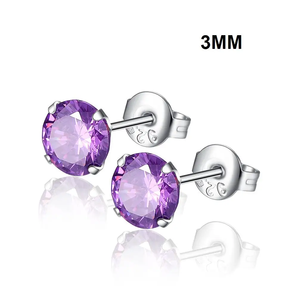 

QCOOLJLY New Fashion Trendy Round Crystal Stud Earrings For Women Silver Color Stainless Steel Ear Earring Wedding Jewelry Gift