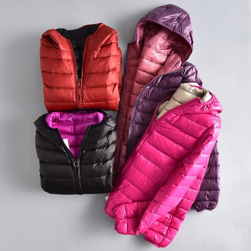 Winter Women Ultra Light Down Jacket 90% Duck Down Hooded Jackets Long Sleeve Warm Slim Coat Parka Female Portable Outwear D189