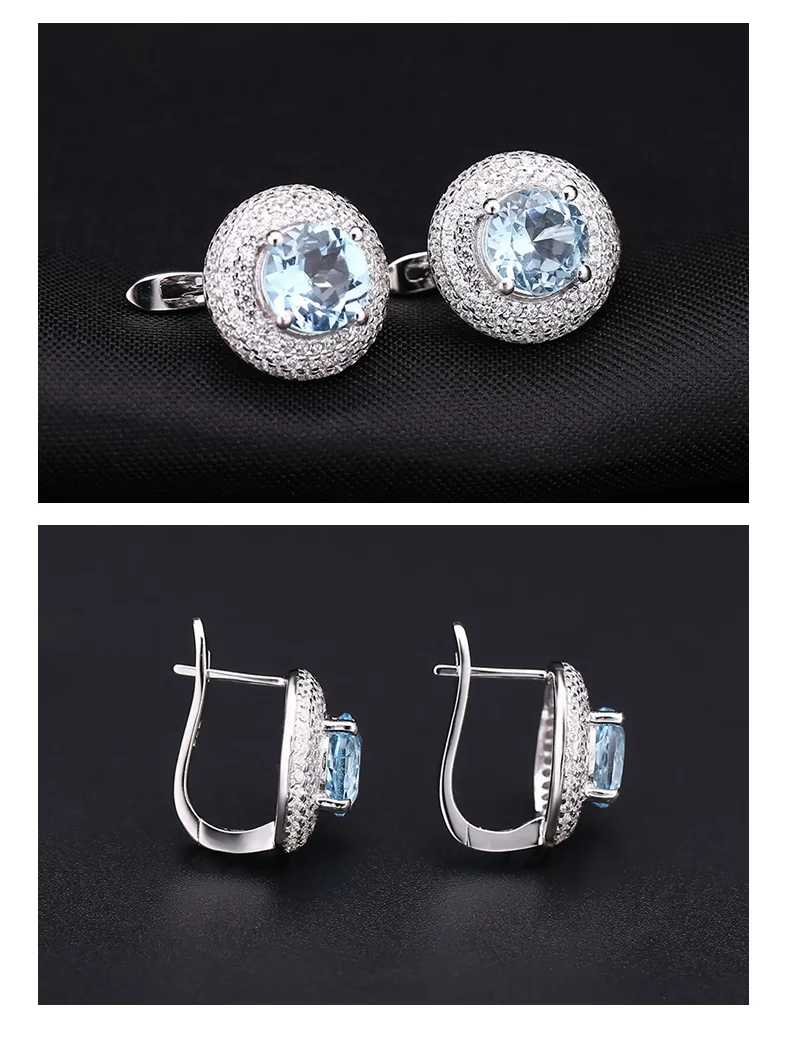 GEM'S BALLET 5.15Ct круглые серьги с натуральным небесно-голубым топазом, 925 пробы серебряные серьги-гвоздики с драгоценным камнем для женщин, хорошее ювелирное изделие