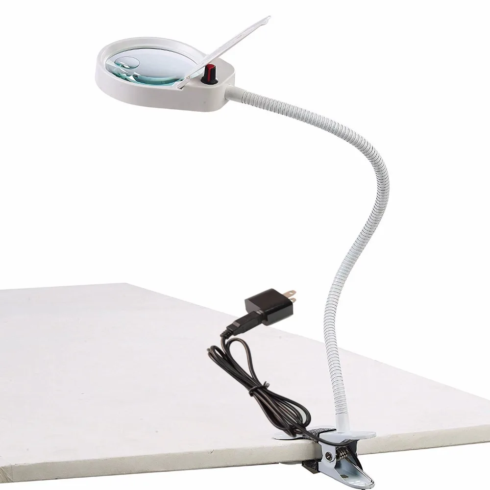  3X 100mm 10X 20mm multifunction clip-on desk Illuminating Magnifier reading led lamp - 33009105718