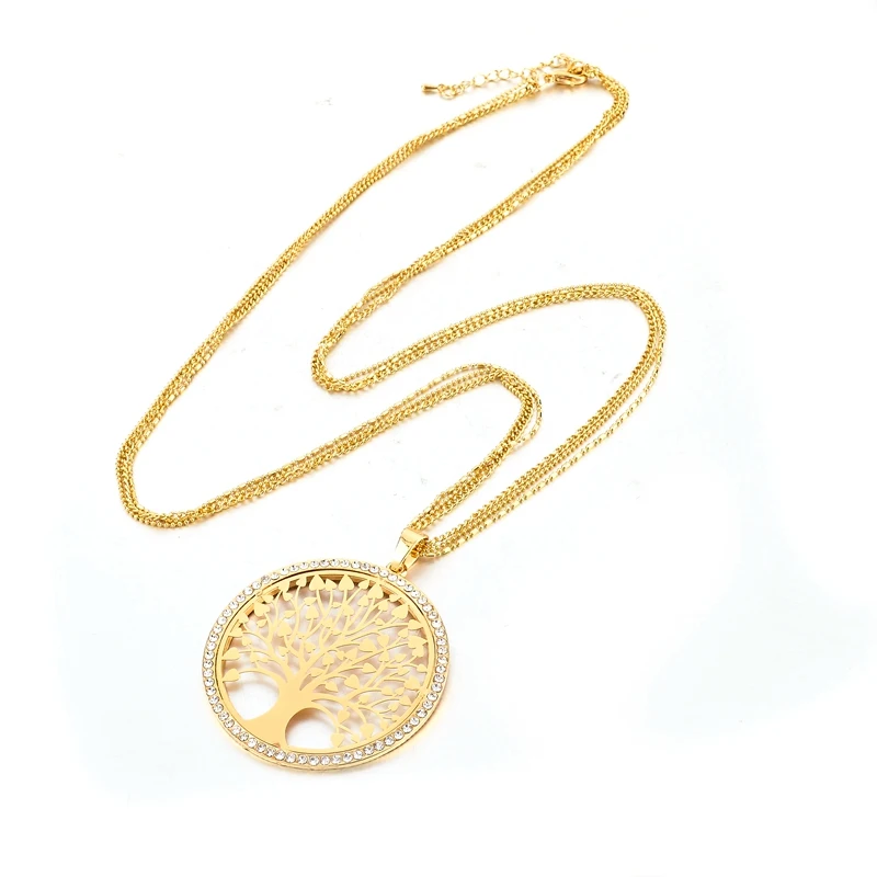 TOUCHEART длинное ожерелье с кристаллами для женщин золотого цвета, ожерелье с кулоном с круглым деревом, персонализированные свадебные ювелирные изделия Sne160124