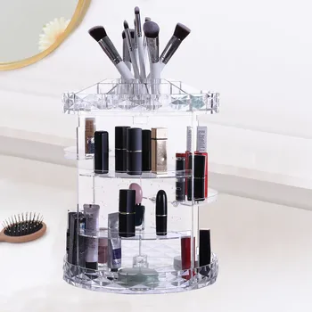 

360 Degree Rotating Acrylic Makeup Organizer Cosmetic Storage Stand ins style Stock jewelry containers almacenamiento cosmetico