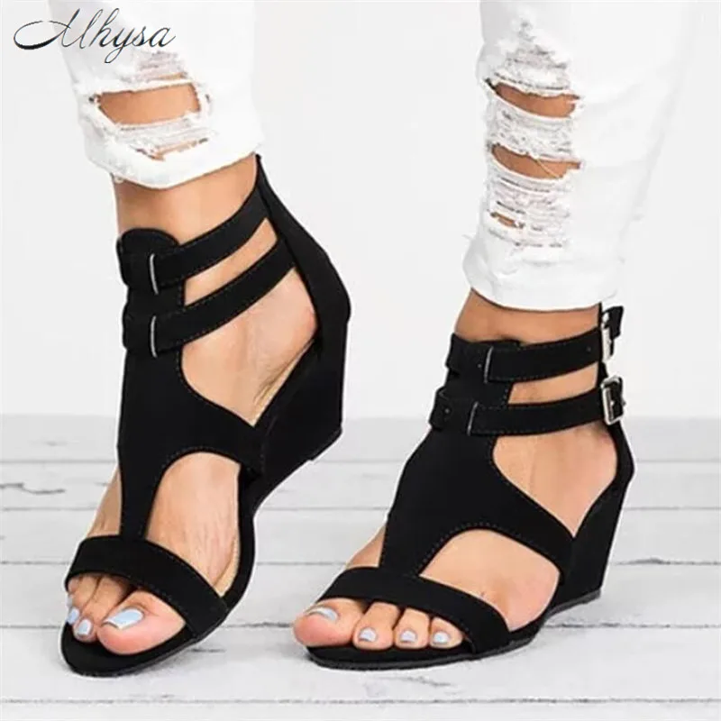 

Mhysa 2019 Summer New Flock Women wedges zipper Casual Shoes Female Fashion buckle strap women sandals Plus Size 34-43 T58