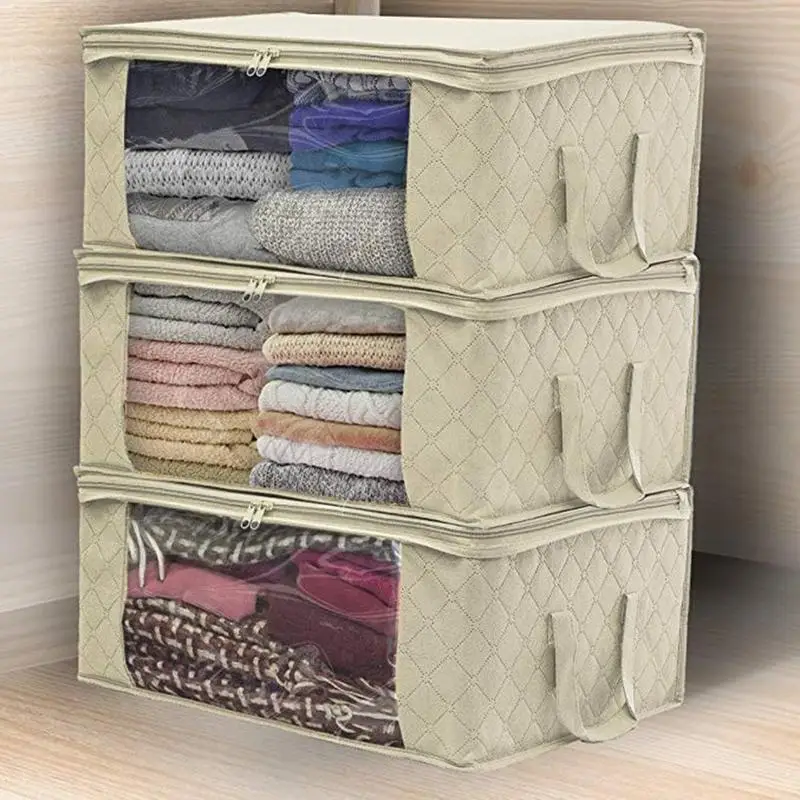 AUGKUN нетканое Одеяло сумка для хранения шкаф коробка для одежды влагостойкий пыленепроницаемый портативный для подушки одеяло постельные принадлежности - Цвет: Beige