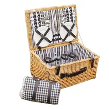 Al aire libre willow picnic de cestas de almacenamiento de hecho a mano de la familia mimbre Vintage juego de cestas para picnic para 4 personas regalo de amigos picknickmand