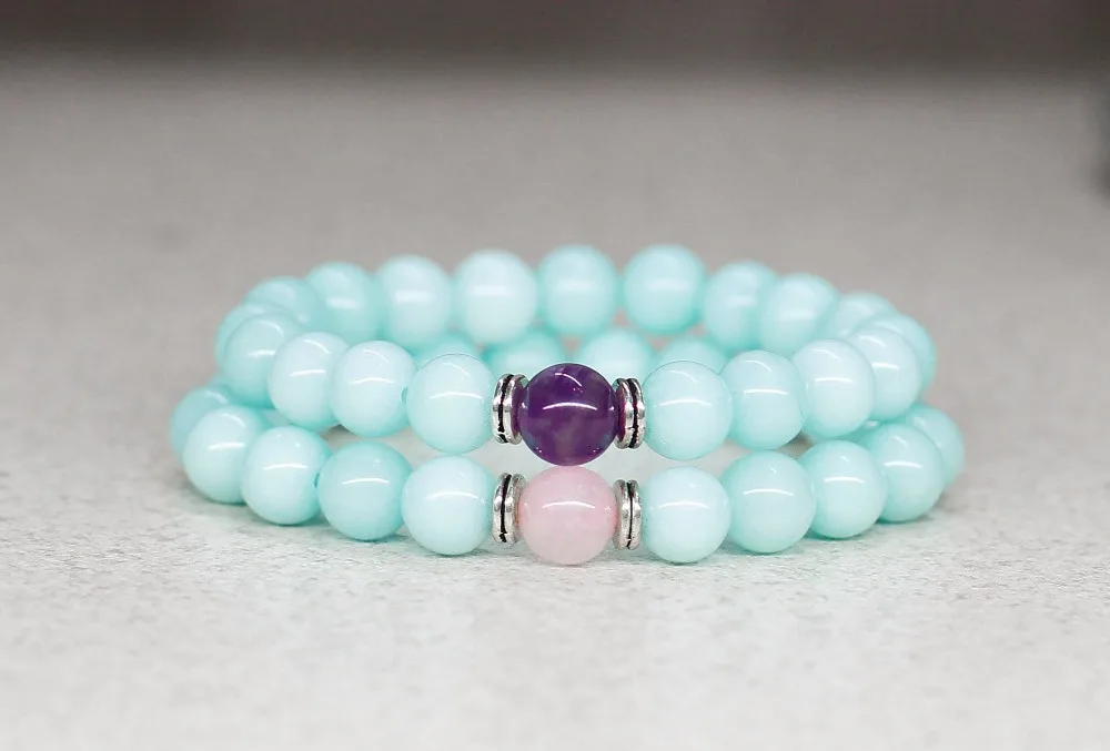 

2pc Set Bracelet Couple Bracelet For Lovers Nature 8mm Bule Stone Bracelet Yoga Mala Beads Bracelet Gift For Boy Gift For Girl