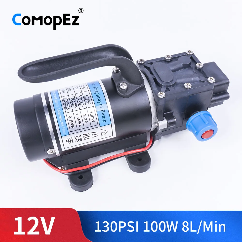 

DC 12V 100W 1.1MPA 130PSI 8L /Min Water High Pressure Electric Diaphragm Pump Self-Priming Pump Automatic Switch For Garden