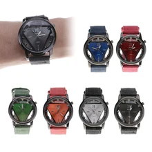 Модные Роскошные молодой холст ремень полые аналоговые кварцевые c циферблатом часы