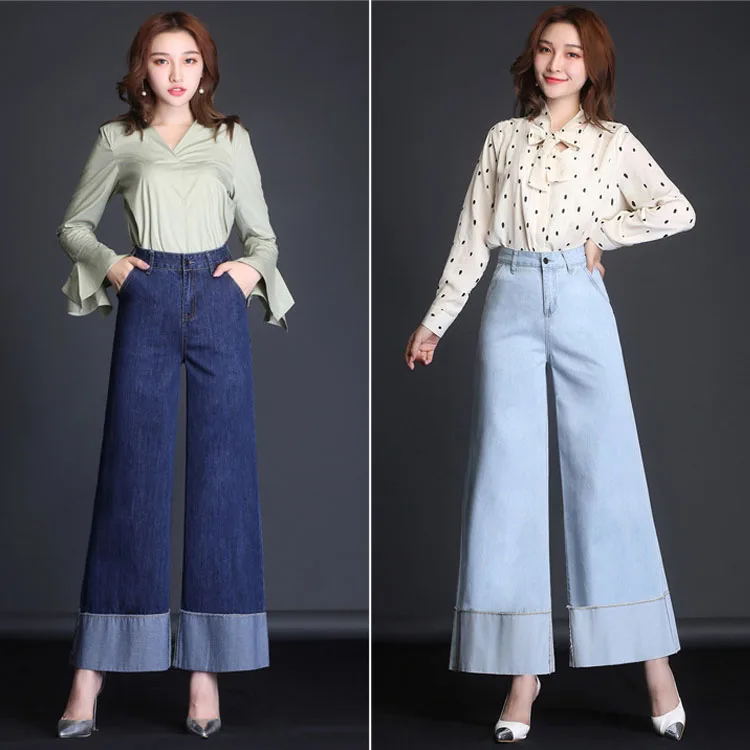 TEXIWAS элегантные джинсы капри Лоскутные Джинсовые брюки на молнии женские карманы джинсовые брюки палаццо размера плюс широкие брюки