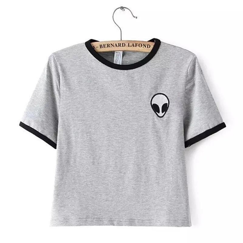 

2015 Short Sleeve Alien Crop Tops WomensPrint t-shirt Cropped top alien shirt Summer Short Tops 4XL Plus Size