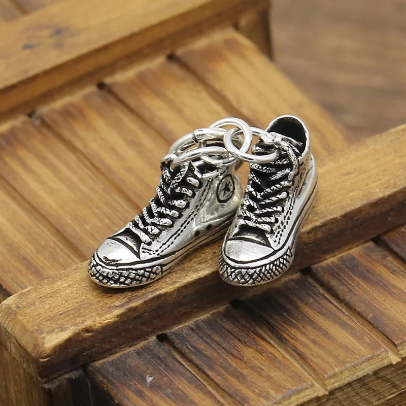 

S925 sterling silver fashion Japan and South Korea trend casual canvas shoes personality hipster pendants for men and women D215