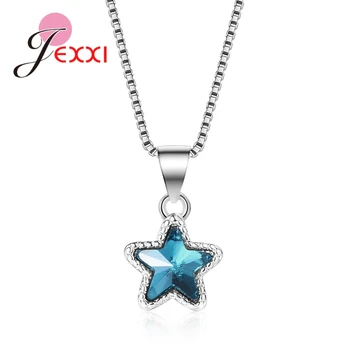 

Vintage Hot Sale Blue Star Design Pendant Sparking Cubic Zirconia Woman Girls Festival Gift 925 Sterling Silver Necklace